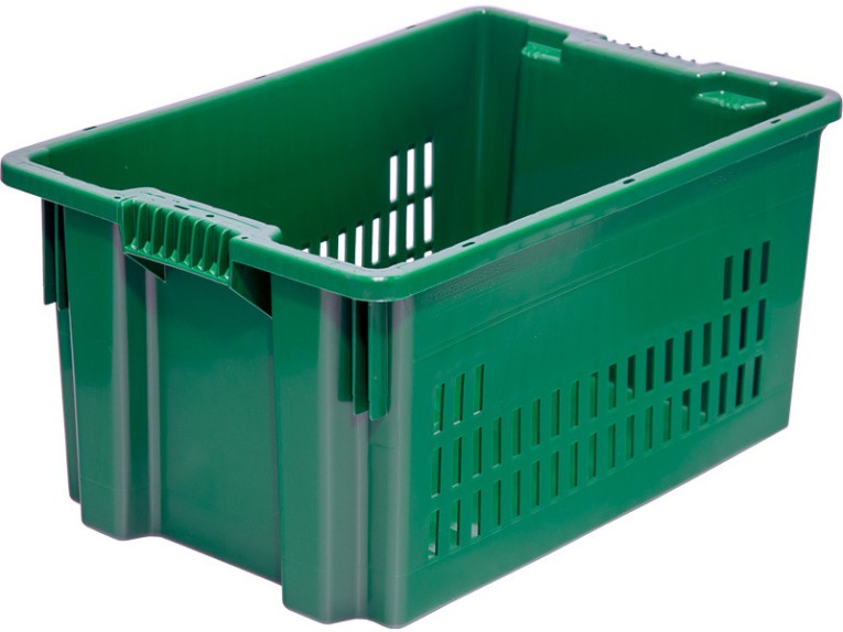 Ящик 600х400х300 дно сплошное, стенки перфорированные цв. зелёный купить в Кемерово