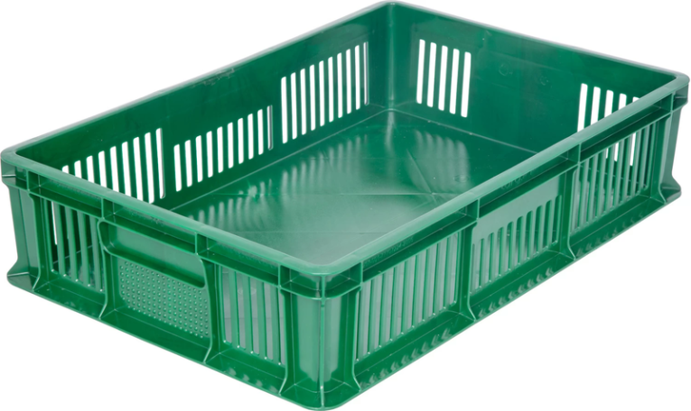 Ящик 600х400х140 мм дно сплош.стенки перф.без ручек зеленый купить в Кемерово Ящик 600х400х140 мм дно сплош.стенки перф.без ручек зеленый купить в Кемерово