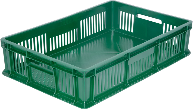 Ящик 600х400х140 мм дно сплош.стенки перф. с полузакрытой ручкой зеленый купить в Кемерово
