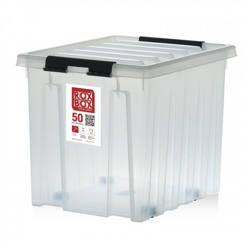 Контейнер Rox Box Original 50 (500х390х390 мм с крышкой и клипсами, на роликах, прозрачный) купить в Кемерово