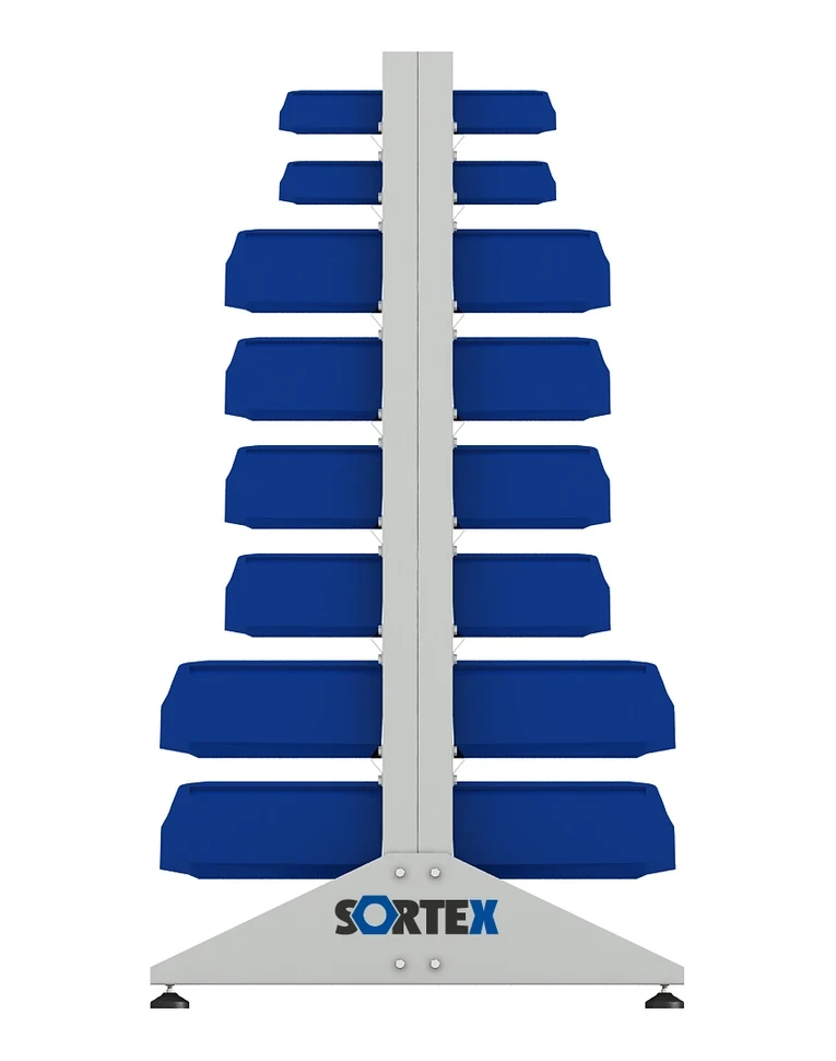 Стеллаж для пластиковых лотков SORTEX двухсторонний 1500x1000x800.06 купить в Кемерово Стеллаж для пластиковых лотков SORTEX двухсторонний 1500x1000x800.06 купить в Кемерово