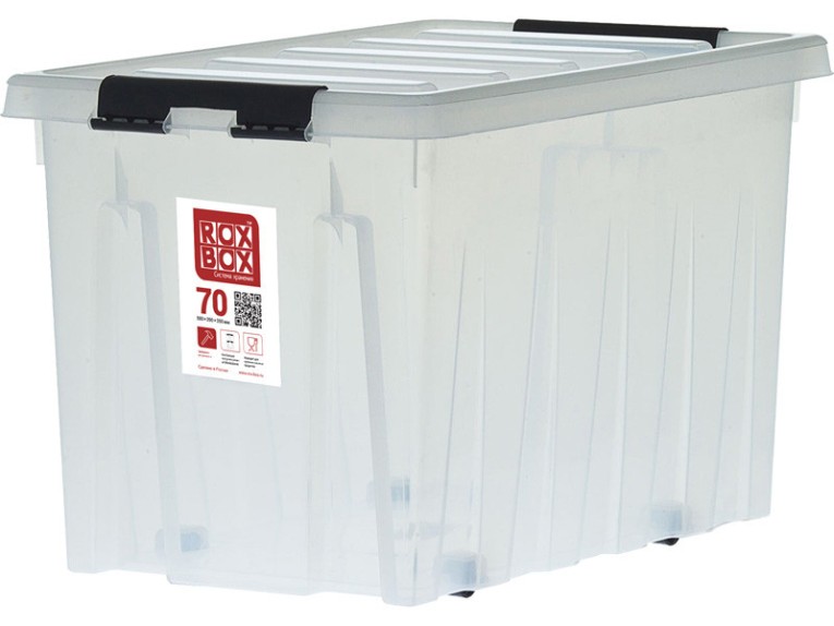 Контейнер Rox Box Original 70 (580х390х350 мм с крышкой и клипсами, на роликах, прозрачный) купить в Кемерово